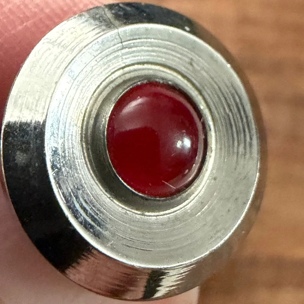 Vintage Silver Tone Red Cabochon Bullseye Cufflinks Mid Century Modern Retro